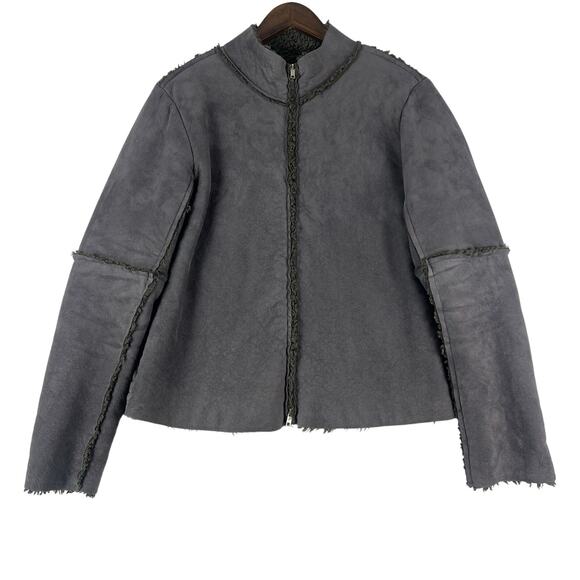 VELVET Anthropologie Faux Sheerling Charcoal Gray Zip Up Jacket SZ XL EUC - Picture 1 of 10